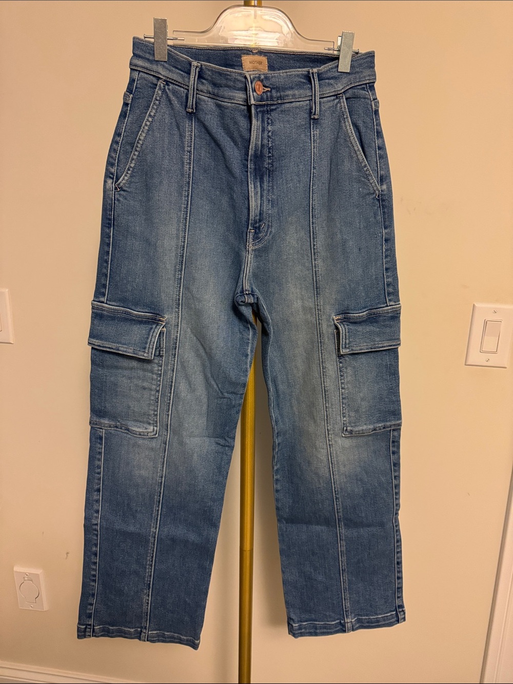 MOTHER Blue Cropped Cargo Jeans